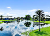 Thumbnail 2 of 42 - a body of water with palm trees in front of a building