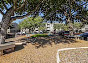 Thumbnail 18 of 20 - A playground with a white line on the ground and a tree in the background.