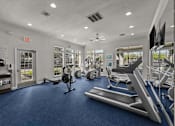 Thumbnail 15 of 20 - A gym with a variety of equipment including treadmills, exercise bikes, and weight machines.