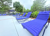 Thumbnail 8 of 47 - A row of blue lounge chairs are lined up on a patio.