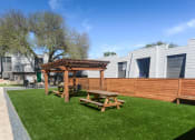 Thumbnail 20 of 21 - a backyard with a picnic table and a wooden fence