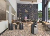 Thumbnail 42 of 42 - a rendering of a lobby with tables and chairs and a ceiling fan