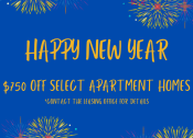 Thumbnail 54 of 54 - a blue background with fireworks and the text happy new year off select apartments