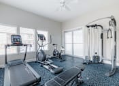 Thumbnail 16 of 29 - A spacious home gym with a treadmill, elliptical trainer, and other exercise equipment.