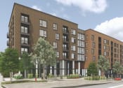 Thumbnail 28 of 42 - a rendering of a new apartment building on a city street
