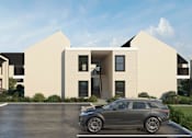 Thumbnail 14 of 19 - A modern house with a grey car parked in front.