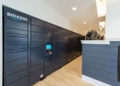 Thumbnail 21 of 34 - an locker room with blue walls and wood floors