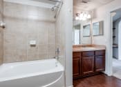 Thumbnail 10 of 30 - a bathroom with a tub and a sink and a mirror