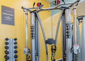 Thumbnail 24 of 40 - A gym with a yellow wall and a sign that says "Persistence".