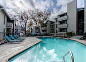 Thumbnail 22 of 23 - A swimming pool surrounded by apartment buildings.