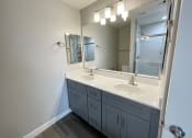 Thumbnail 43 of 46 - a bathroom with two sinks and a large mirror