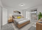 Thumbnail 3 of 39 - A bedroom with a large bed and a painting on the wall.