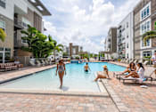 Thumbnail 53 of 59 - People are enjoying the outdoor pool area of a residential building.