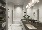 Thumbnail 10 of 24 - a bathroom with a sink and a shower in a 555 waverly unit