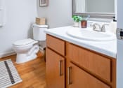 Thumbnail 17 of 44 - a bathroom with a sink and a toilet and a mirror