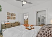 Thumbnail 36 of 47 - a bedroom with a bed and a ceiling fan