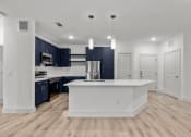 Thumbnail 24 of 47 - a white kitchen with a large island and black cabinets