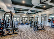 Thumbnail 22 of 24 - A gym with a variety of equipment including weights and cardio machines.