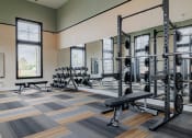 Thumbnail 33 of 43 - a fitness room with weights and other exercise equipment