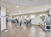 Thumbnail 5 of 38 - A gym with a variety of equipment including weights and machines.