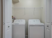 Thumbnail 7 of 44 - two white washing machines in a white laundry room