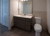 Thumbnail 36 of 50 - A bathroom with a toilet, sink, and mirror at Denver Metro Village Apartments, Denver, CO, 80204
