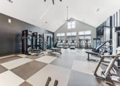 Thumbnail 31 of 38 - a gym with weights and cardio equipment in a building with windows  at Plat 4 at Research Triangle, North Carolina, 27703