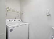 Thumbnail 72 of 107 - A white dryer is sitting in a laundry room.