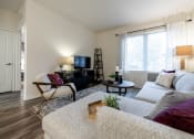 Thumbnail 28 of 34 - an apartment living room with couches and a tv at 310 at Nulu Apartments-Student, Louisville, 40202