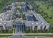 Thumbnail 5 of 8 - A large, modern building complex with a parking lot in front.