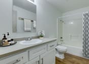 Thumbnail 13 of 18 - Towncenter apartments Bathroom with sink mirror and tub/shower