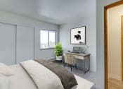 Thumbnail 10 of 28 - Bedroom with cozy bed and lamp with window at TOWNSHIP SHERWOOD, Oregon