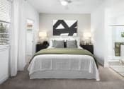 Thumbnail 22 of 35 - Bedroom with Plush White Bedding,  Double Nightstands, and Bathroom Access at Solstice at Fiddyment Ranch, Roseville, CA, 95747