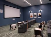 Thumbnail 10 of 34 - Theater Room With Projector Screen, Couch Chairs, And Footstool at FARM BY VINTAGE, MILL CREEK
