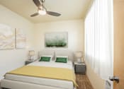 Thumbnail 16 of 34 - Bedroom With Ceiling Fan at Fairview Village Homes, Fairview, OR