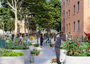 Thumbnail 3 of 9 - A group of people are tending to a garden in a courtyard.