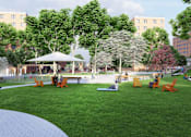 Thumbnail 2 of 9 - A park with a gazebo, benches, and trees.