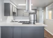 Thumbnail 7 of 31 - Two BR Apartments in Portland OR - Township Eastside - Kitchen with Grey Cabinets, White Countertops, and Stainless Steel Appliances at Township Eastside, Portland, OR, 06489