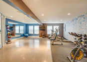 Thumbnail 35 of 46 - Gym with fitness equipment at TOWNSHIP Apartments, CANBY
