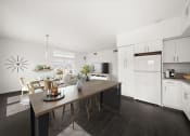 Thumbnail 3 of 9 - a kitchen and dining area with a table and chairs at Grand and Linden Family Apartments, California
