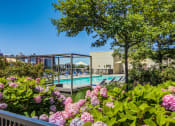 Thumbnail 13 of 29 - poolside lounge area with flowers