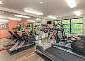 Thumbnail 7 of 16 - A gym with treadmills, elliptical machines, and other exercise equipment.