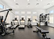 Thumbnail 38 of 45 - A gym with a variety of equipment including treadmills, stationary bikes, and weight machines.