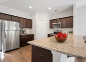 Thumbnail 7 of 26 - Harris Trail Luxury Townhomes for rent Richmond Hill, GA photo of a kitchen with stainless steel appliances and a granite counter top