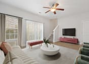 Thumbnail 10 of 26 - Harris Trail Luxury Townhomes for rent Richmond Hill, GA photo of a living room with a couch and a coffee table