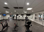 Thumbnail 27 of 51 - A gym with a row of stationary bikes.