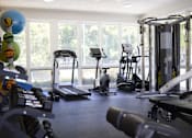 Thumbnail 3 of 16 - Greentree Apartments in Savannah, GA photo of a gym with cardio equipment and large windows