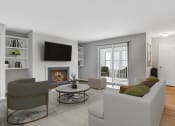 Thumbnail 11 of 16 - Affinitee at Stone Mountain Apartments photo of a living room with a couch and a chair and a fireplace