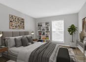 Thumbnail 15 of 16 - Affinitee at Stone Mountain Apartments photo of a bedroom with a large bed and a window