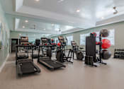 Thumbnail 12 of 18 - Spacious fitness center at Blue Sky Landing apartments in College Park, GA serving residents searching for pet-friendly apartments near East Point, Union City and Atlanta Airport.